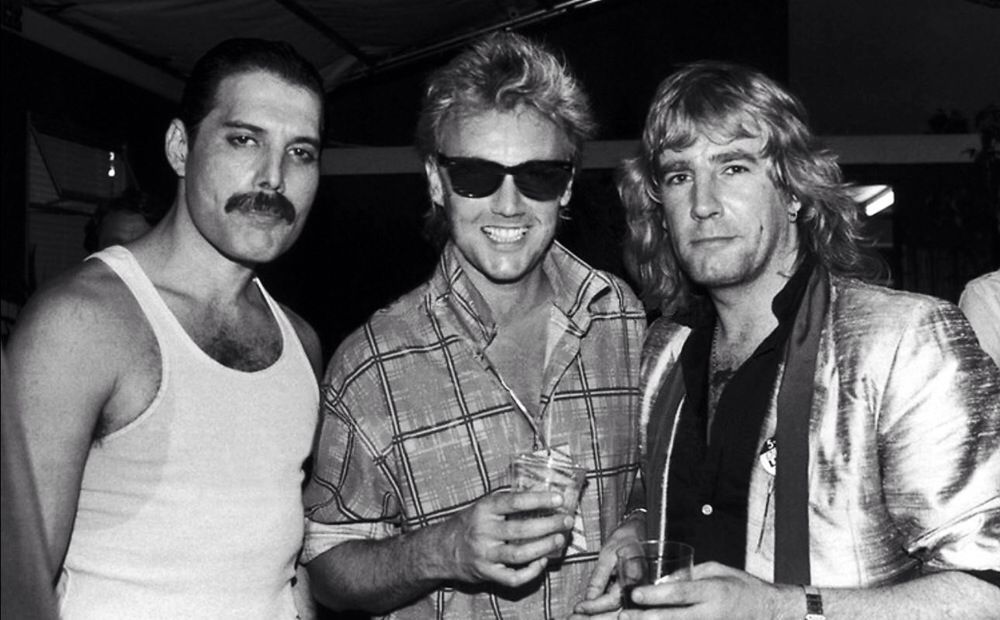 Freddie Mercury, Roger Taylor y Rick Parfitt. Queen.