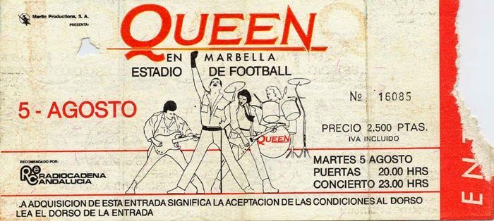Entrada Queen en Marbella, 1986
